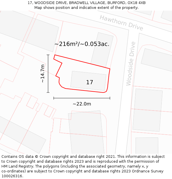 17, WOODSIDE DRIVE, BRADWELL VILLAGE, BURFORD, OX18 4XB: Plot and title map