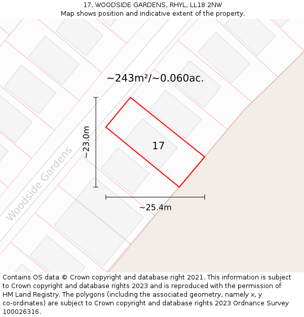 17, WOODSIDE GARDENS, RHYL, LL18 2NW: Plot and title map