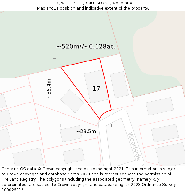 17, WOODSIDE, KNUTSFORD, WA16 8BX: Plot and title map