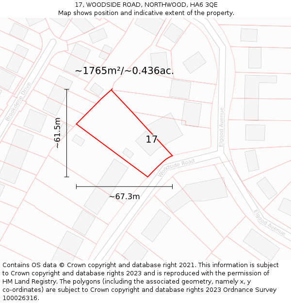 17, WOODSIDE ROAD, NORTHWOOD, HA6 3QE: Plot and title map