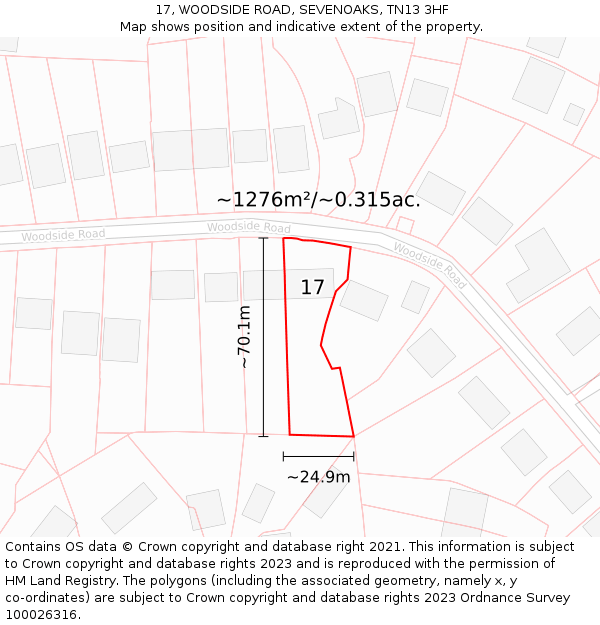 17, WOODSIDE ROAD, SEVENOAKS, TN13 3HF: Plot and title map