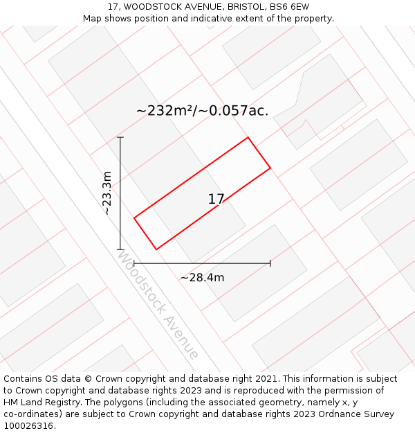 17, WOODSTOCK AVENUE, BRISTOL, BS6 6EW: Plot and title map