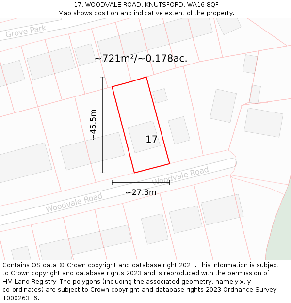 17, WOODVALE ROAD, KNUTSFORD, WA16 8QF: Plot and title map