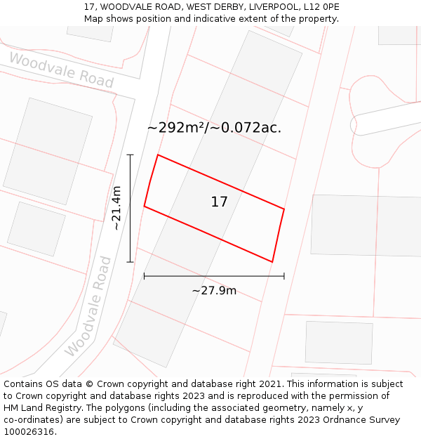 17, WOODVALE ROAD, WEST DERBY, LIVERPOOL, L12 0PE: Plot and title map