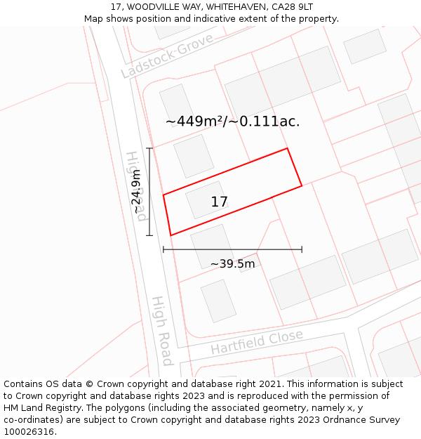 17, WOODVILLE WAY, WHITEHAVEN, CA28 9LT: Plot and title map