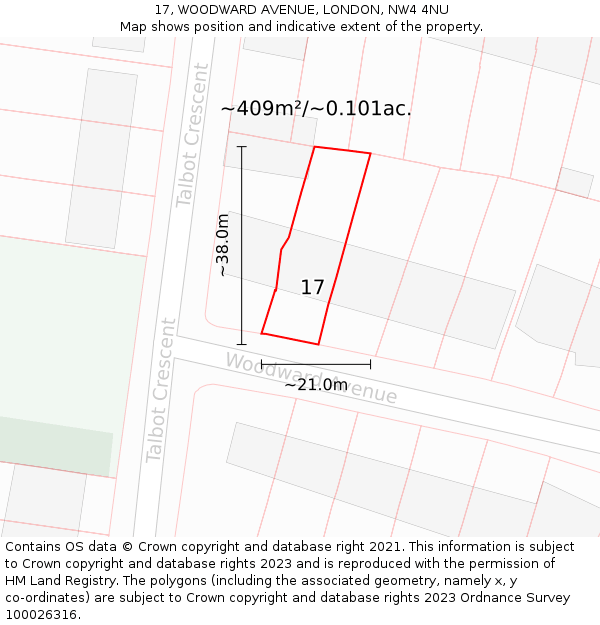 17, WOODWARD AVENUE, LONDON, NW4 4NU: Plot and title map