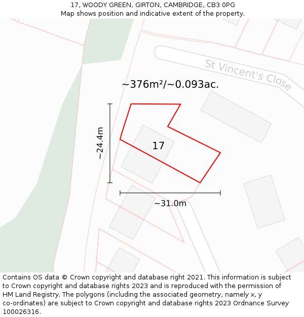 17, WOODY GREEN, GIRTON, CAMBRIDGE, CB3 0PG: Plot and title map