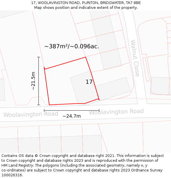 17, WOOLAVINGTON ROAD, PURITON, BRIDGWATER, TA7 8BE: Plot and title map