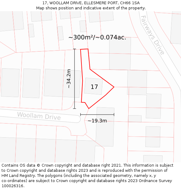 17, WOOLLAM DRIVE, ELLESMERE PORT, CH66 1SA: Plot and title map