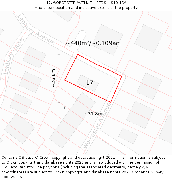 17, WORCESTER AVENUE, LEEDS, LS10 4SA: Plot and title map