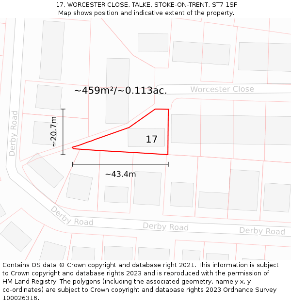 17, WORCESTER CLOSE, TALKE, STOKE-ON-TRENT, ST7 1SF: Plot and title map