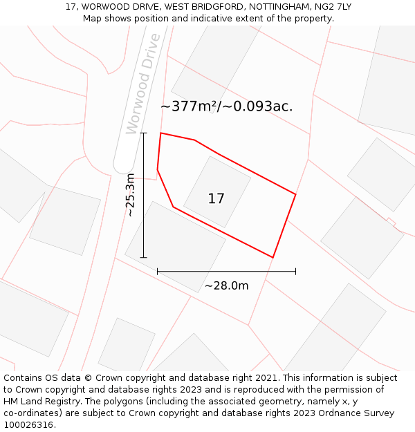 17, WORWOOD DRIVE, WEST BRIDGFORD, NOTTINGHAM, NG2 7LY: Plot and title map