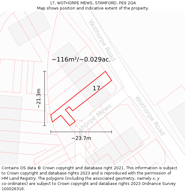 17, WOTHORPE MEWS, STAMFORD, PE9 2GA: Plot and title map