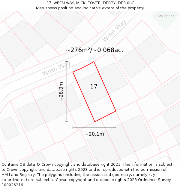 17, WREN WAY, MICKLEOVER, DERBY, DE3 0UF: Plot and title map