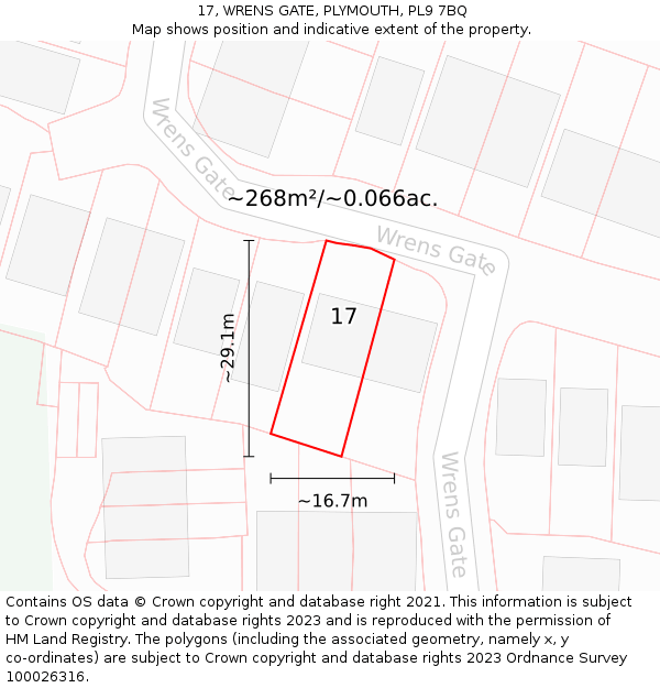 17, WRENS GATE, PLYMOUTH, PL9 7BQ: Plot and title map