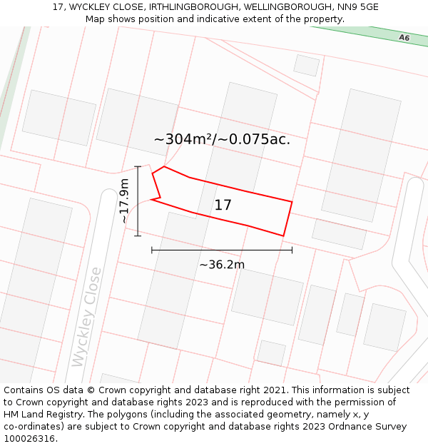 17, WYCKLEY CLOSE, IRTHLINGBOROUGH, WELLINGBOROUGH, NN9 5GE: Plot and title map