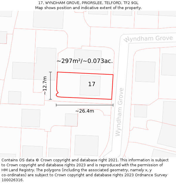 17, WYNDHAM GROVE, PRIORSLEE, TELFORD, TF2 9GL: Plot and title map