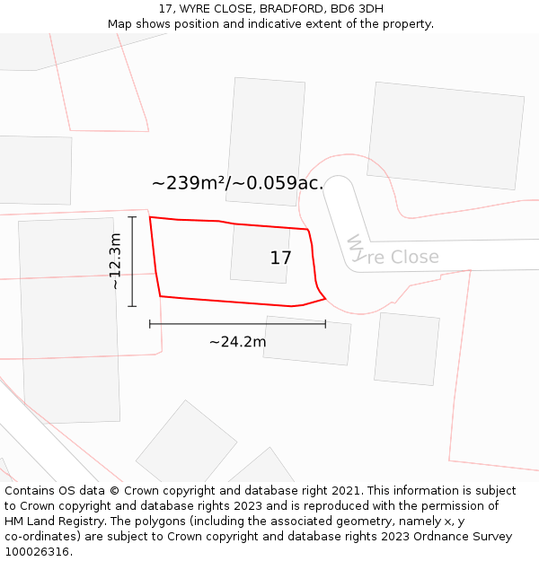 17, WYRE CLOSE, BRADFORD, BD6 3DH: Plot and title map