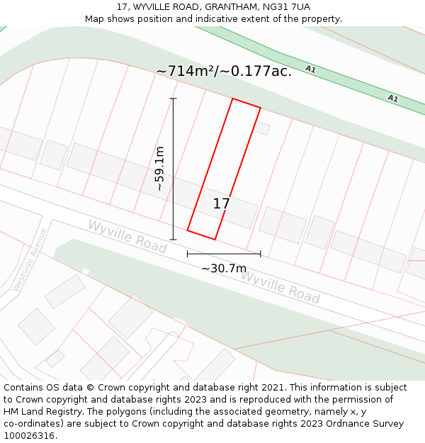 17, WYVILLE ROAD, GRANTHAM, NG31 7UA: Plot and title map