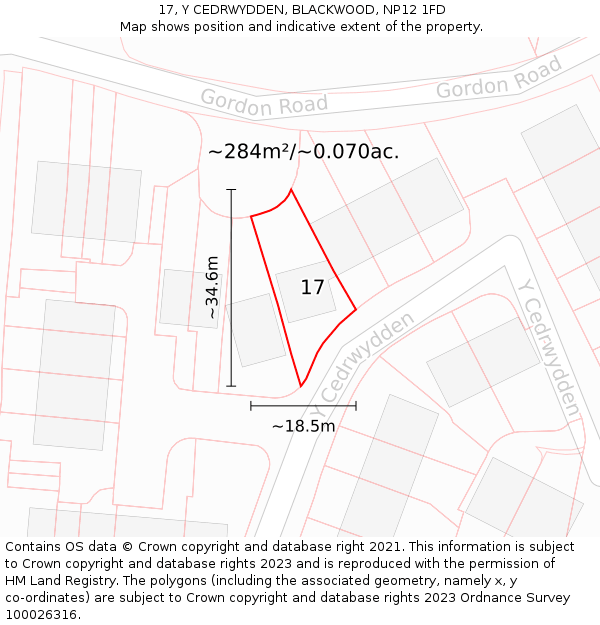 17, Y CEDRWYDDEN, BLACKWOOD, NP12 1FD: Plot and title map