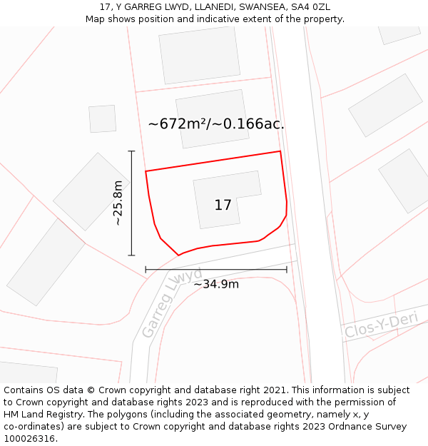 17, Y GARREG LWYD, LLANEDI, SWANSEA, SA4 0ZL: Plot and title map