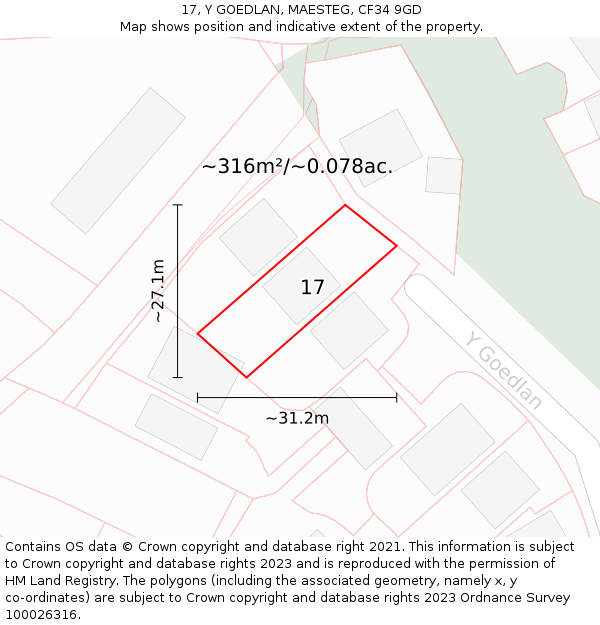 17, Y GOEDLAN, MAESTEG, CF34 9GD: Plot and title map