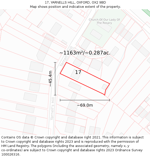 17, YARNELLS HILL, OXFORD, OX2 9BD: Plot and title map