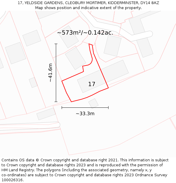 17, YELDSIDE GARDENS, CLEOBURY MORTIMER, KIDDERMINSTER, DY14 8AZ: Plot and title map