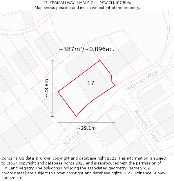 17, YEOMAN WAY, HADLEIGH, IPSWICH, IP7 5HW: Plot and title map