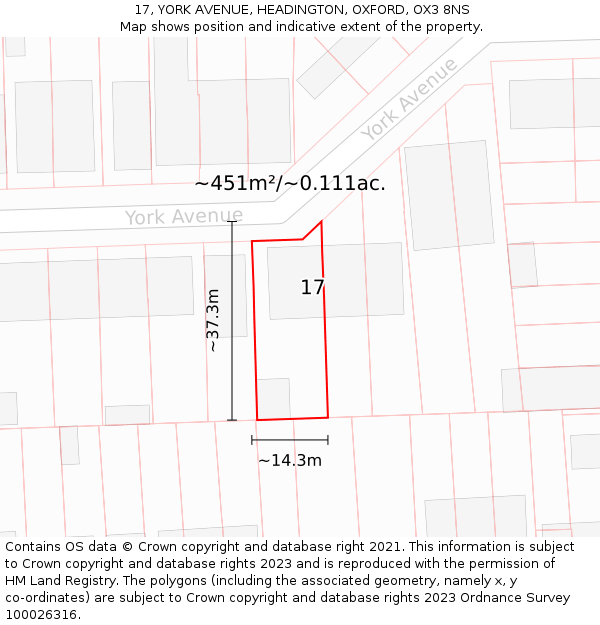 17, YORK AVENUE, HEADINGTON, OXFORD, OX3 8NS: Plot and title map