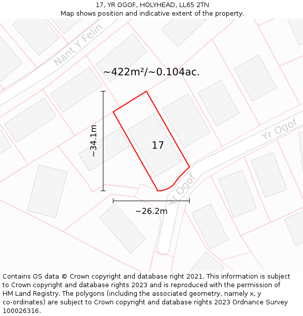 17, YR OGOF, HOLYHEAD, LL65 2TN: Plot and title map