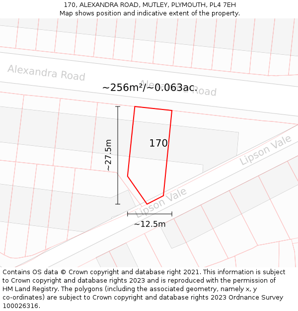 170, ALEXANDRA ROAD, MUTLEY, PLYMOUTH, PL4 7EH: Plot and title map