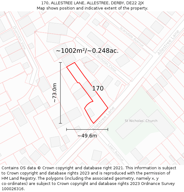 170, ALLESTREE LANE, ALLESTREE, DERBY, DE22 2JX: Plot and title map