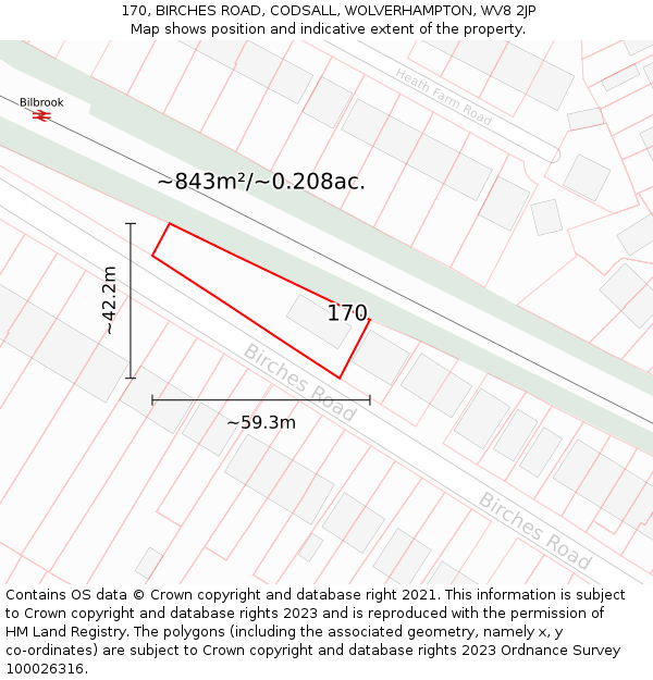 170, BIRCHES ROAD, CODSALL, WOLVERHAMPTON, WV8 2JP: Plot and title map