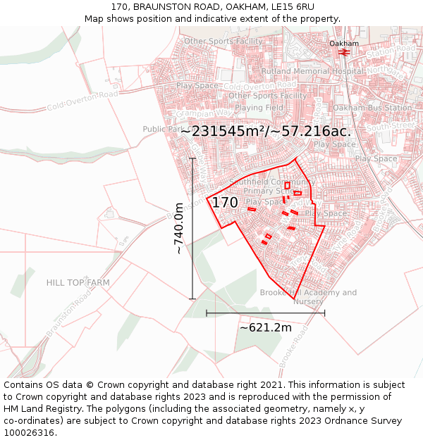 170, BRAUNSTON ROAD, OAKHAM, LE15 6RU: Plot and title map