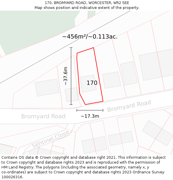 170, BROMYARD ROAD, WORCESTER, WR2 5EE: Plot and title map