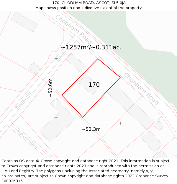 170, CHOBHAM ROAD, ASCOT, SL5 0JA: Plot and title map