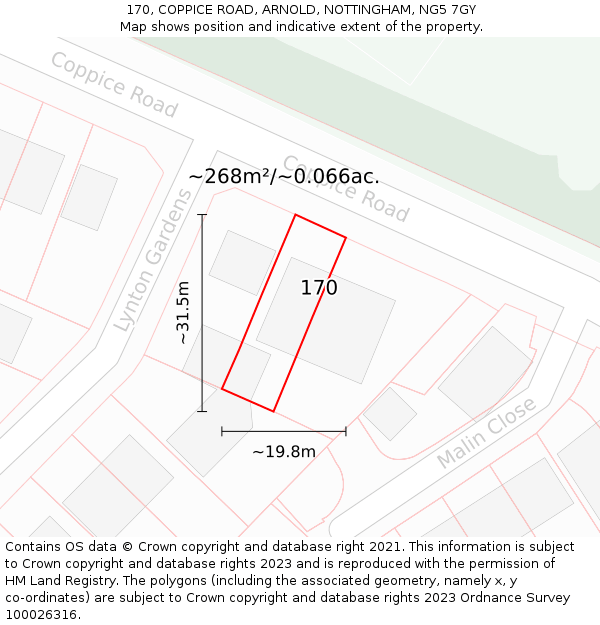 170, COPPICE ROAD, ARNOLD, NOTTINGHAM, NG5 7GY: Plot and title map