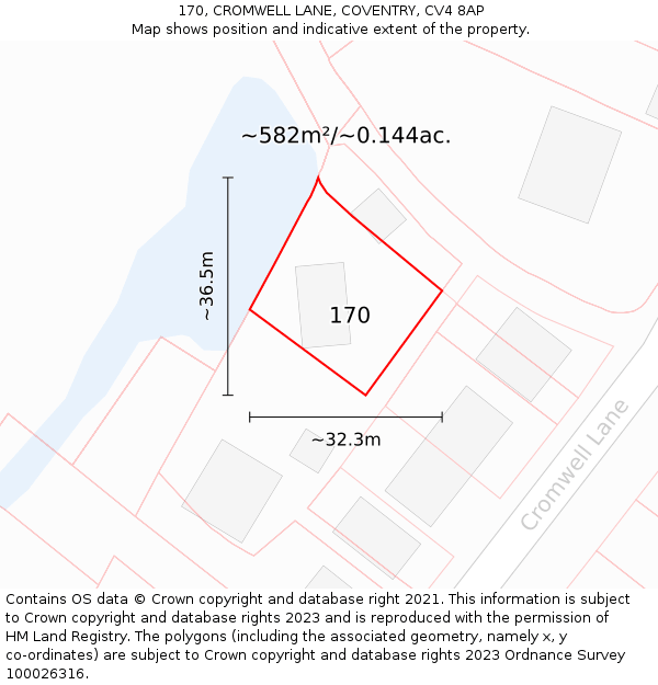 170, CROMWELL LANE, COVENTRY, CV4 8AP: Plot and title map