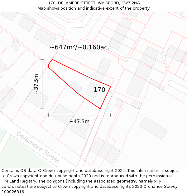 170, DELAMERE STREET, WINSFORD, CW7 2NA: Plot and title map