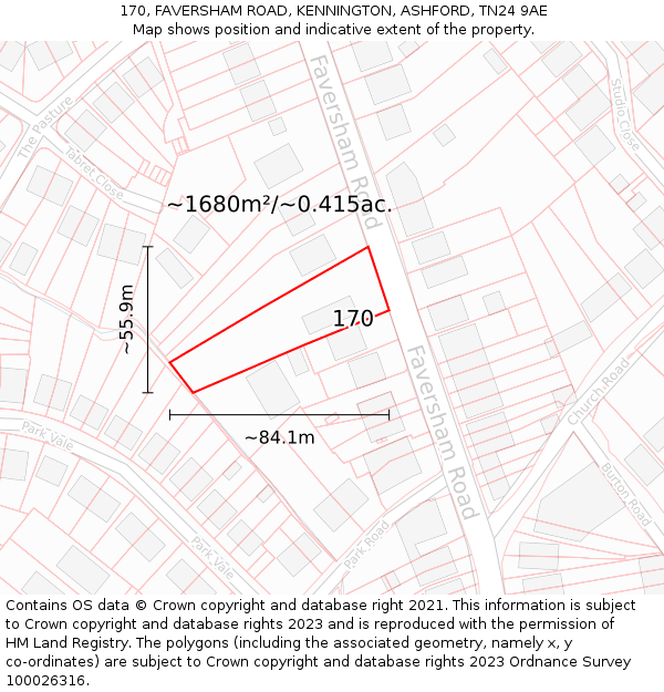 170, FAVERSHAM ROAD, KENNINGTON, ASHFORD, TN24 9AE: Plot and title map