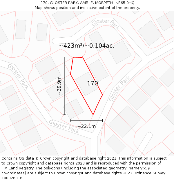 170, GLOSTER PARK, AMBLE, MORPETH, NE65 0HQ: Plot and title map