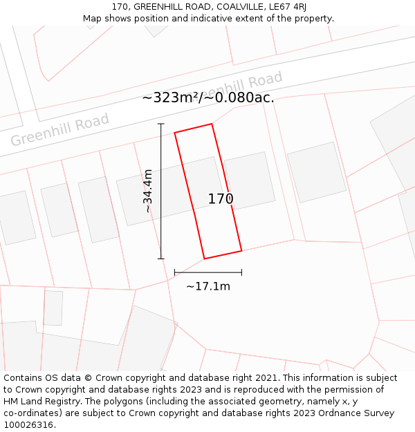 170, GREENHILL ROAD, COALVILLE, LE67 4RJ: Plot and title map