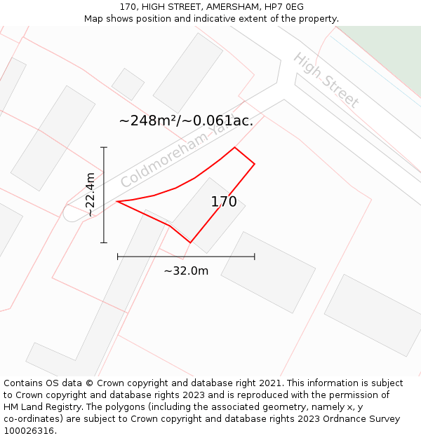 170, HIGH STREET, AMERSHAM, HP7 0EG: Plot and title map