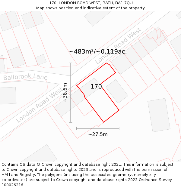 170, LONDON ROAD WEST, BATH, BA1 7QU: Plot and title map