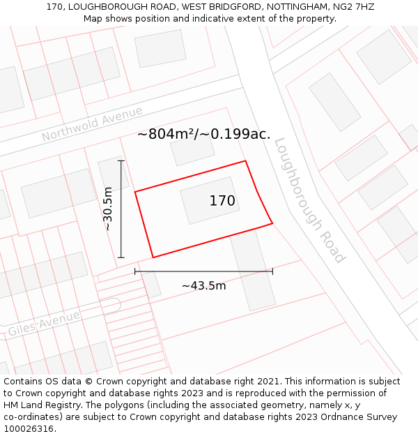 170, LOUGHBOROUGH ROAD, WEST BRIDGFORD, NOTTINGHAM, NG2 7HZ: Plot and title map