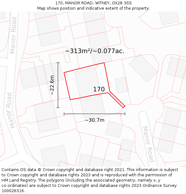 170, MANOR ROAD, WITNEY, OX28 3SS: Plot and title map