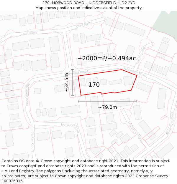 170, NORWOOD ROAD, HUDDERSFIELD, HD2 2YD: Plot and title map