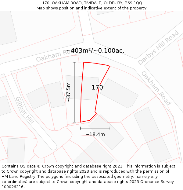 170, OAKHAM ROAD, TIVIDALE, OLDBURY, B69 1QQ: Plot and title map