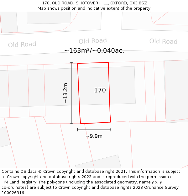 170, OLD ROAD, SHOTOVER HILL, OXFORD, OX3 8SZ: Plot and title map